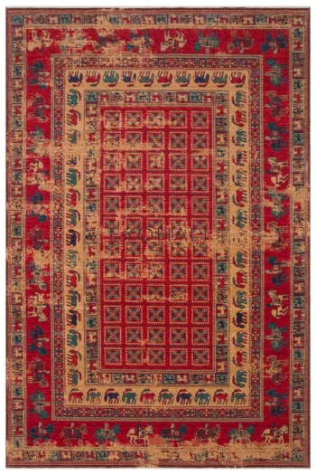 Eko Halı Kadim 08 Red Vintage Desenli Yün Özel Tezgah Halısı