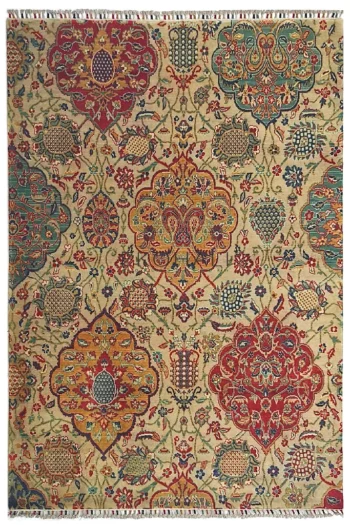 Eko Halı Harem 05 Cream Antique Otantik Desenli Yün Dokuma Özel Tezgah Halısı