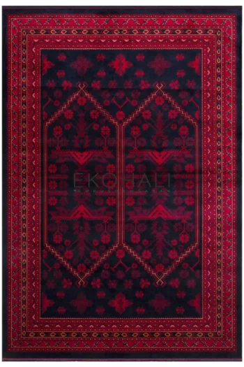 Eko Halı Herat 01 Navy Nostaljik Afgan Desenli İnce Makine Halısı